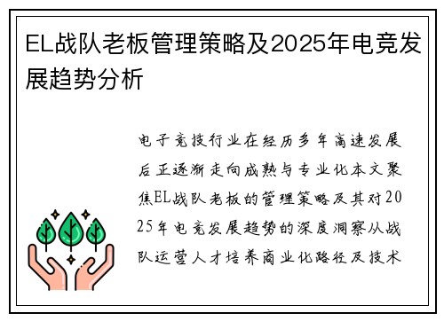 EL战队老板管理策略及2025年电竞发展趋势分析